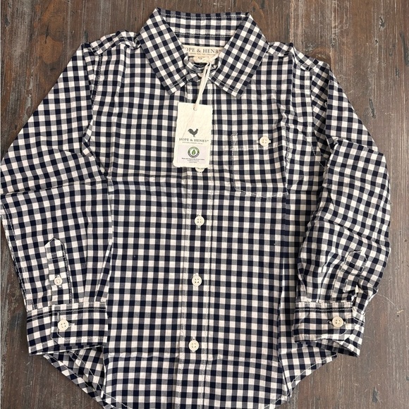 NWT 100% Organic Cotton Kids Navy and White Checkered Button Down Shirt - Picture 1 of 8